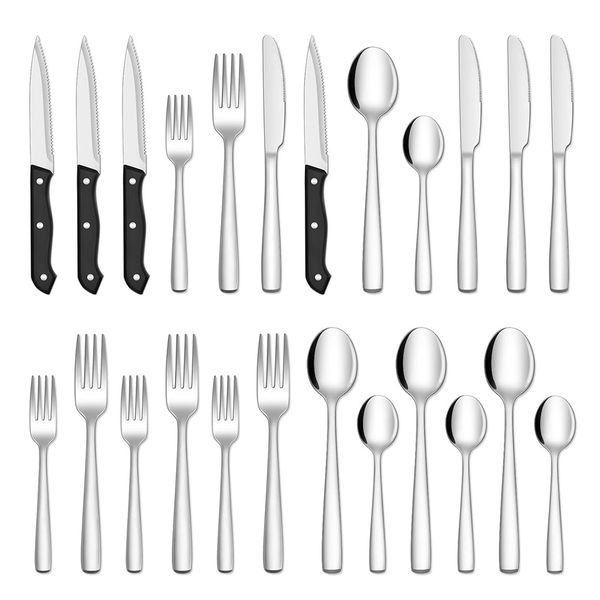 24 Piece Cutlery Set with Steak Knife Fork Spoon Stainless Steel Flatware