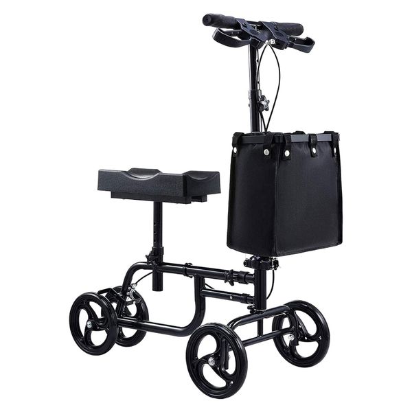 Knee Walker with Brake &amp; Storage Basket Mobility Walking Aid - Black