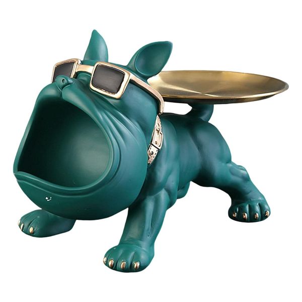 Resin Dog Storage Tray Figurine Decorative Key Bowl Organizer - Green