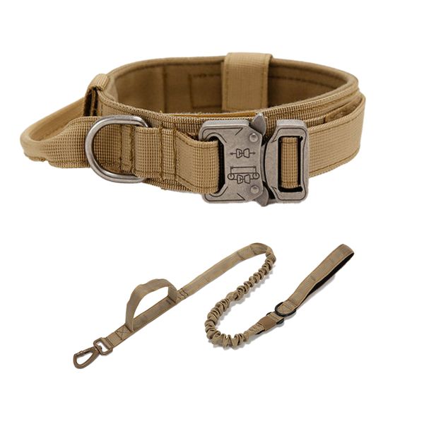 Adjustable Tactical Dog Collar &amp; Leash - Mud Colour - L