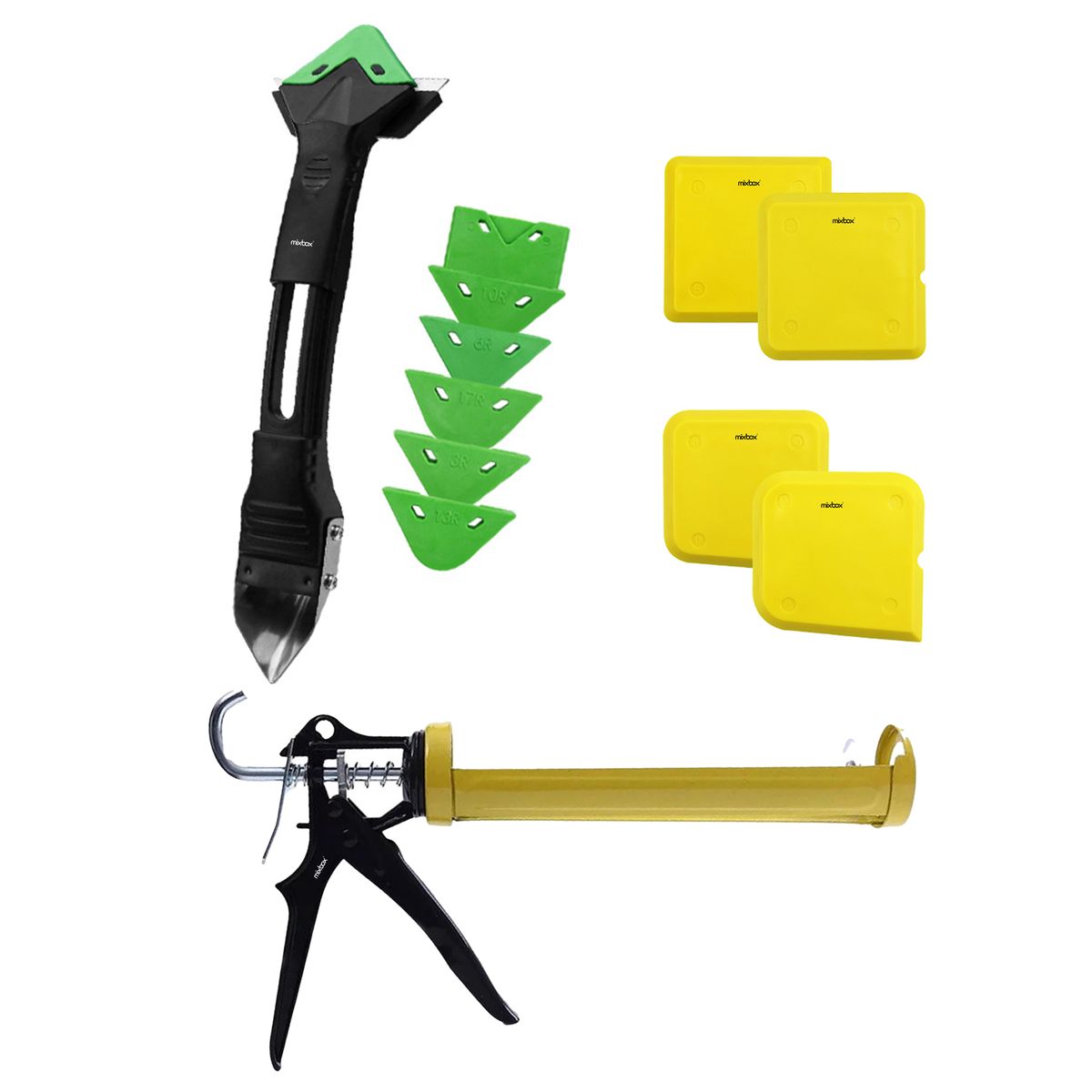 Mix Box 12 PCs Caulking Finishing Tool Kit With 10OZ Caulk Gun