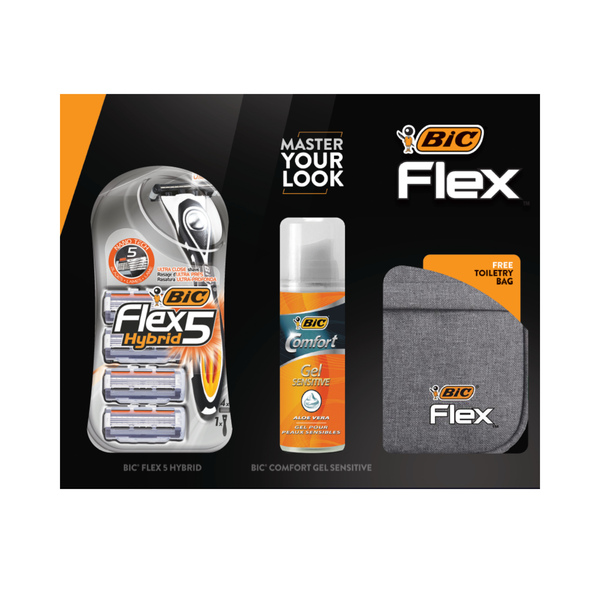 BIC Flex 5 Hybrid Gift Pack: Razor, Foam, &amp; Bag Trio