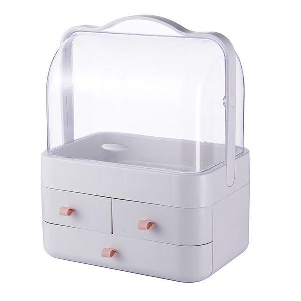Everglitz Acrylic Cosmetic Organizer Storage Box With Drawers- White &amp; Pink