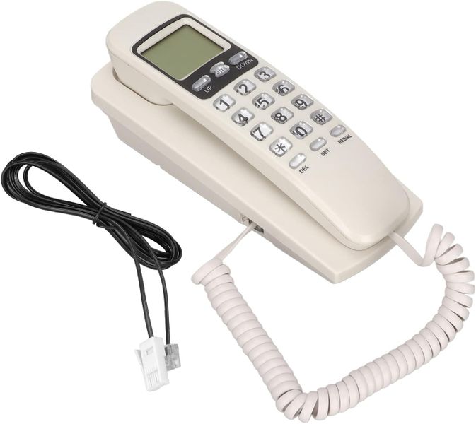 Corded Landline Telephone, Retro Wall Phones with LCD Display-White