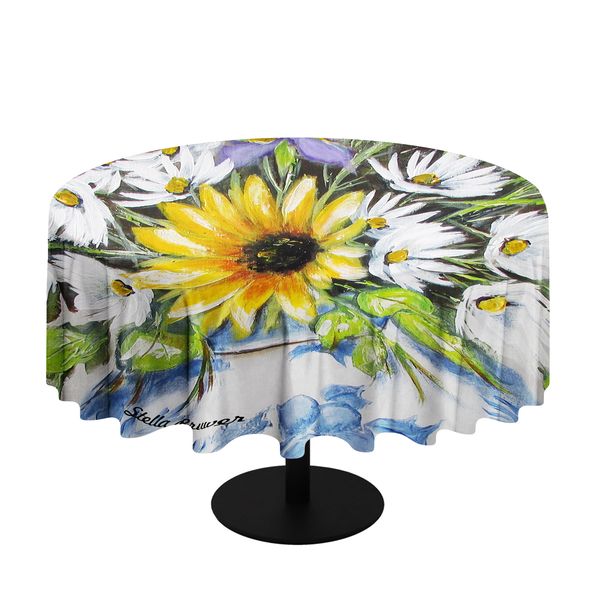 Sunflowers and Daisies By Stella Bruwer Round Tablecloth