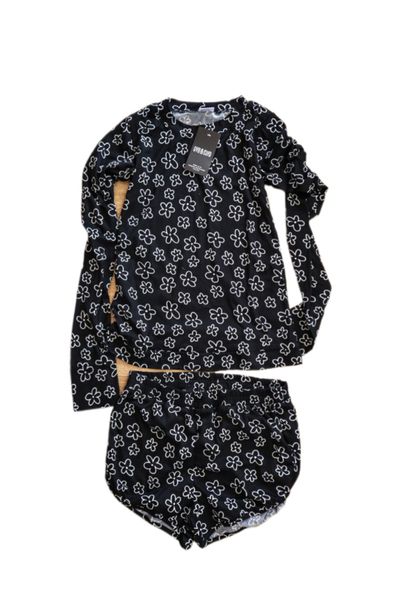 Cyd&amp;Clyd Women Black with White Floral Print Cotton/Lycra Loungewear Set