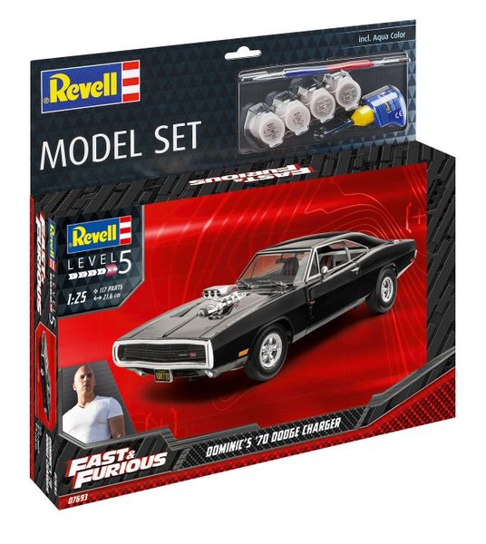 Revell 1/25 Fast &amp; Furious 1970 Dodge Charger Kit w/paints, Glue and Brush