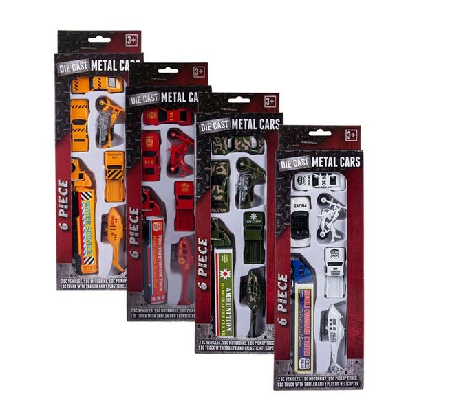 Die Cast Set Racer Bike &amp; Truck 6 Piece 35cm (4 Pack)