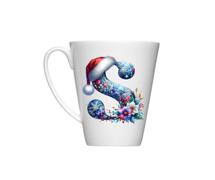 Christmas Monogram "S" Coffee Mug - Conical Ceramic Holiday Mug