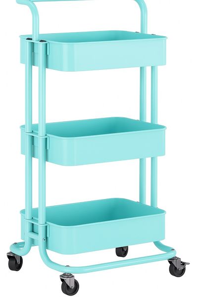 Saving Home 3-Tier Kitchen Storage Trolley Rack with Wheels - Sky Blue.