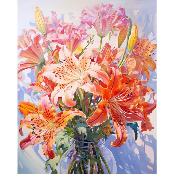 Artikon Paint By Numbers DIY 40cmx50cmx2cm - Colourful Lily in Glass Vase