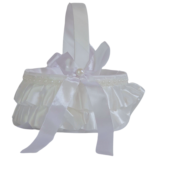 Wedding Flower Girls Basket , Pearl Bow