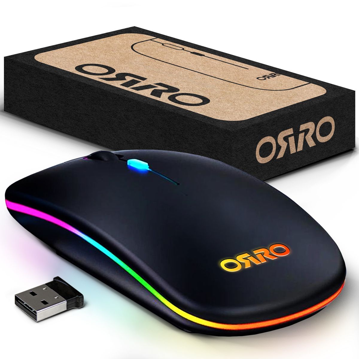 2022 ORRO RGB Wireless Mouse LED Rechargeable Slim Travel Silent 