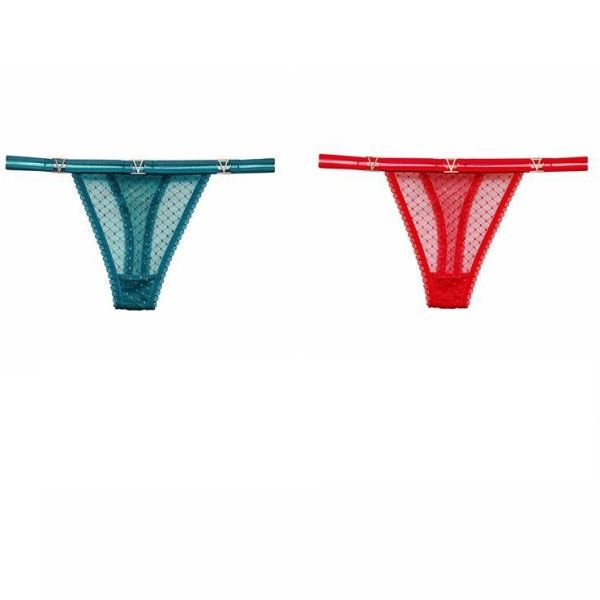 Green + Red T-Back Sheer Lace Thong With Buckle Detail Set