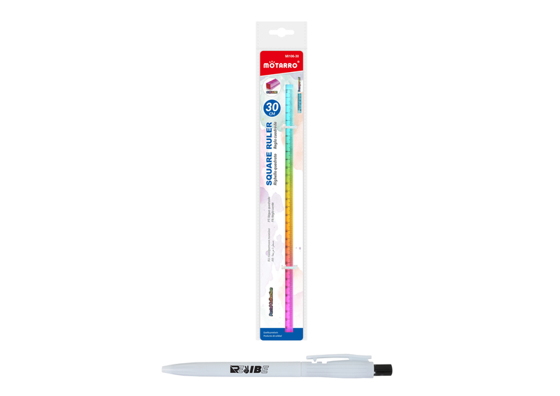 Durable Transparent Plastic Shatterproof 30cm Square Ruler With Revibe Pen