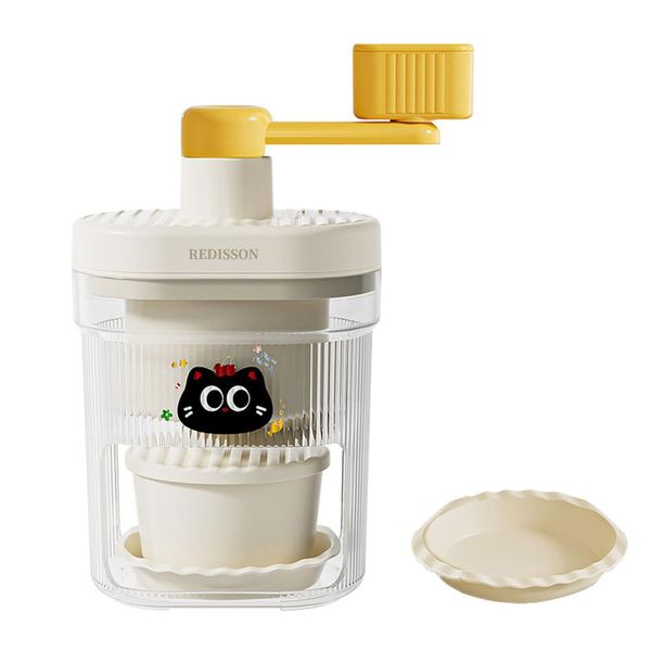 Mini Ice Shaver Machine, Hand Crank Snow Cone Crusher with 2 Trays &amp; Bowl