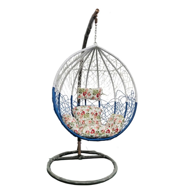Blue and White Rattan Wicker hanging Chair with Headrest Cushion Shop