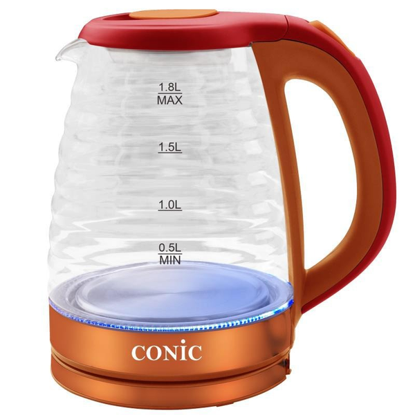 Conic 1,8 Litre Electric Glass Kettle - Orange
