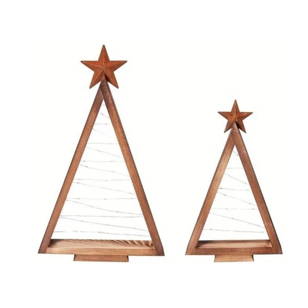 Wooden Christmas Tree with Lights Set