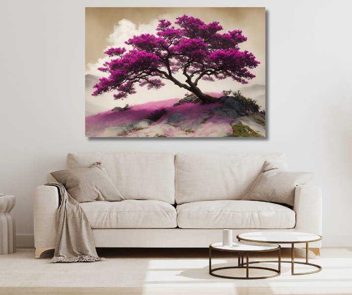 Canvas Wall Art Decor - Magenta Tree Artwork