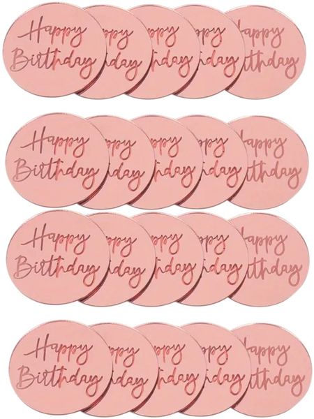 20 Piece - Round Acrylic "Happy Birthday" Cupcake Toppers - Metallic