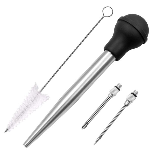 Stainless Steel Turkey Baster Cooking Set for BBQ Grill Baking - Black