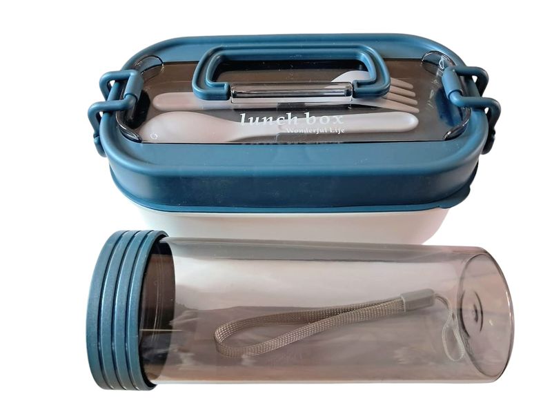 Lunchbox and Water Bottle Set with Utensils and Secure Locking Clips
