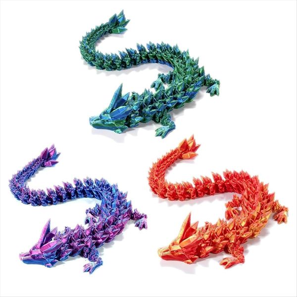 3D Printed Crystal Dragon 12In 3D Printed Flexible Articulated Dragon