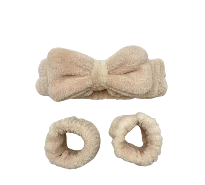 3 pieces Bow Decor Bath Headband &amp; Wristband Set