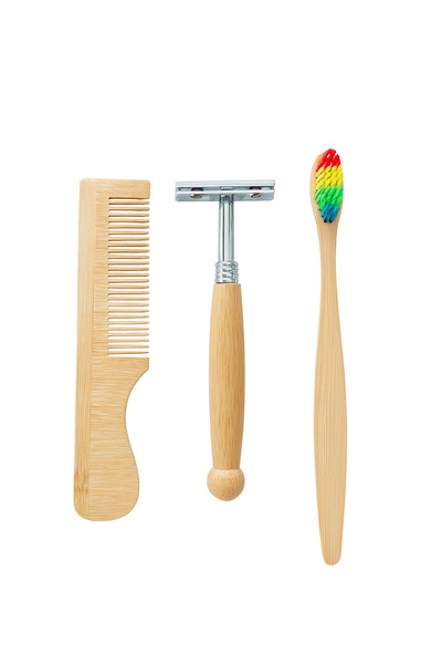 High-Quality Bamboo Toothbrush, Head Comb, Razor Set