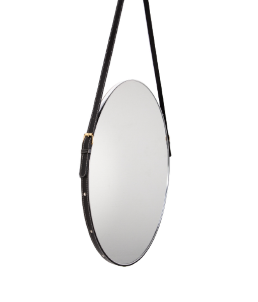 Wall Decor Round Mirror with Black Leather Strap - CAS 60cm
