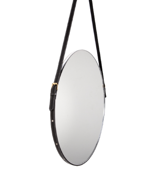 Wall Decor Round Mirror with Black Leather Strap CAS 60cm Buy