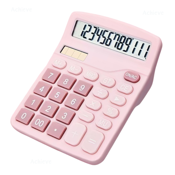Silent 12-Digit Calculator Solar &amp; Battery Dual Power / Pink