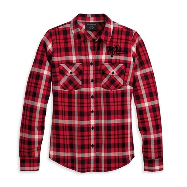 Women's Retro Script Font Flannel Plaid Shirt