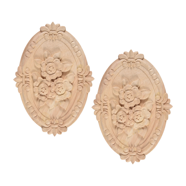 2 Piece Wood Carved Applique Frame Onlay Unpainted Furniture Decoration