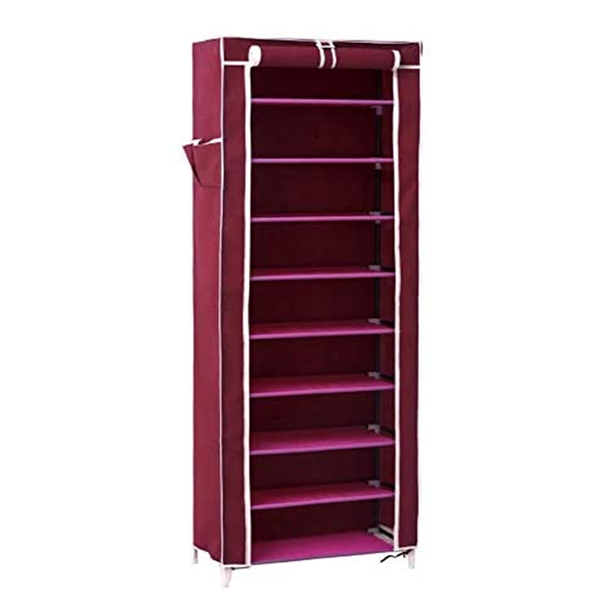 9 Tiers Foldable Shoe Rack-Red