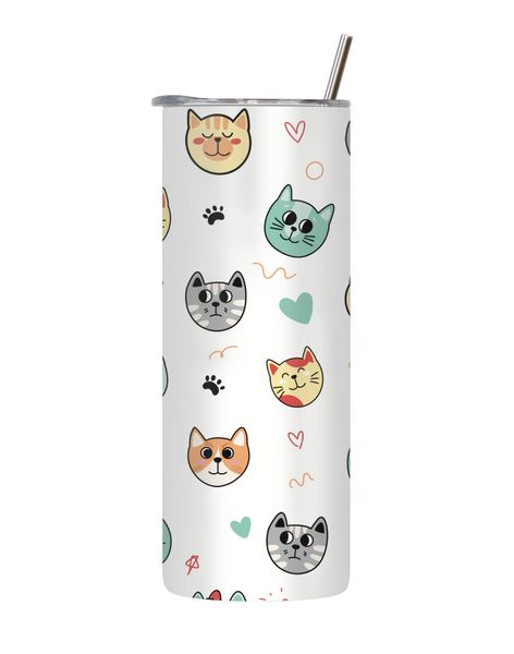 Feline Faces 20 Oz Tumbler Lid Straw Cat Lovers Graphic Gift 136