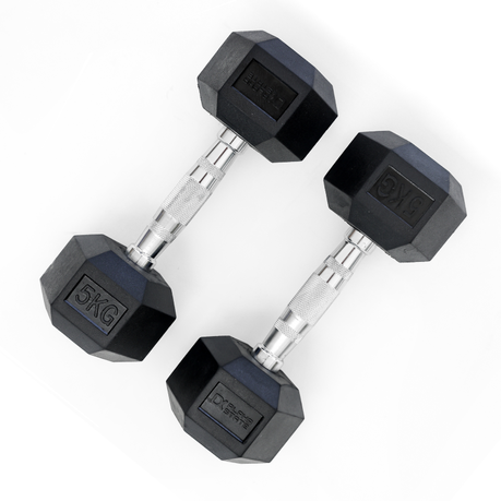 Hexagon Rubber Dumbbell Pairs - 2.5KG - 30KG Image