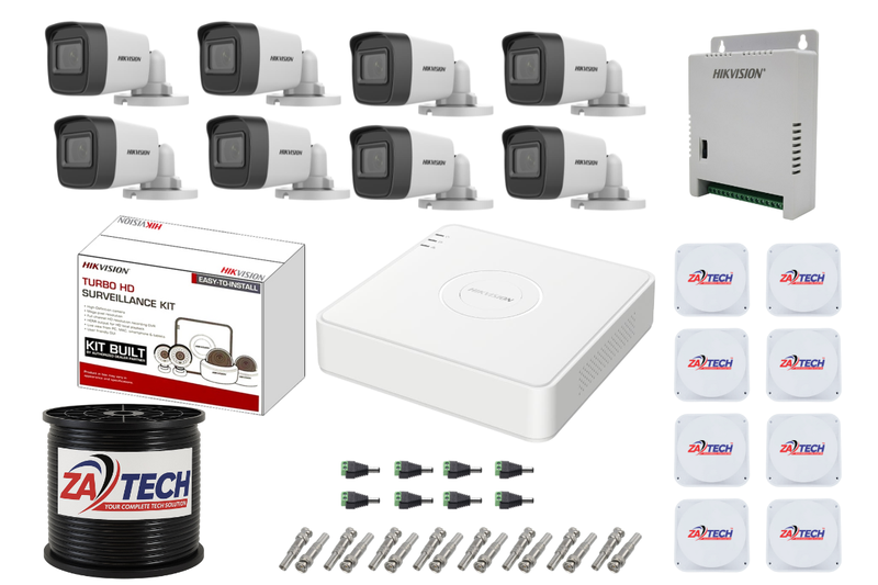 Hikvision 8CH CCTV Kit With Zatech RG59 Cable Roll, Junction Boxes