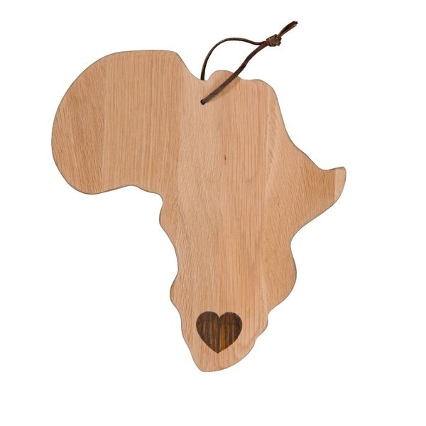Weathered Oak African Shape Cheese Board with Heart Design