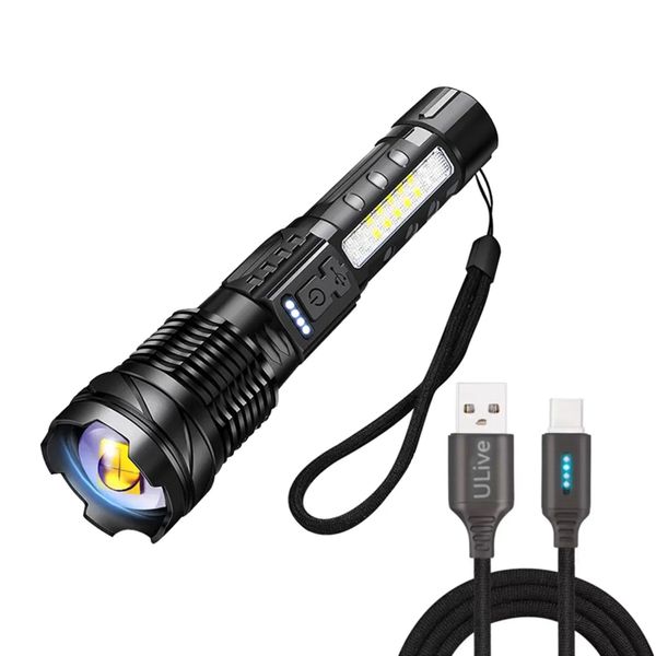Rechargeable Torch - 20000 Lumen High Power Gift for Men, Plus 1m Cable
