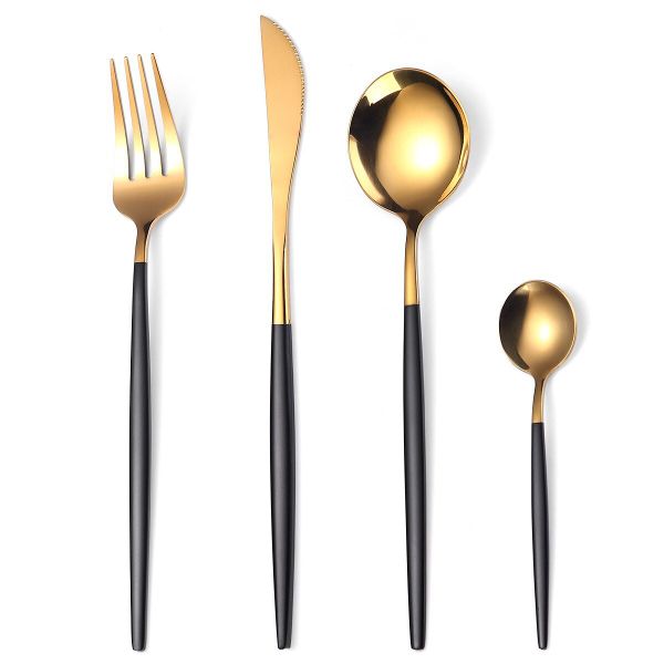 Black and Gold Moon Design Stainless Steel Cutlery (Set of 4 Pieces)