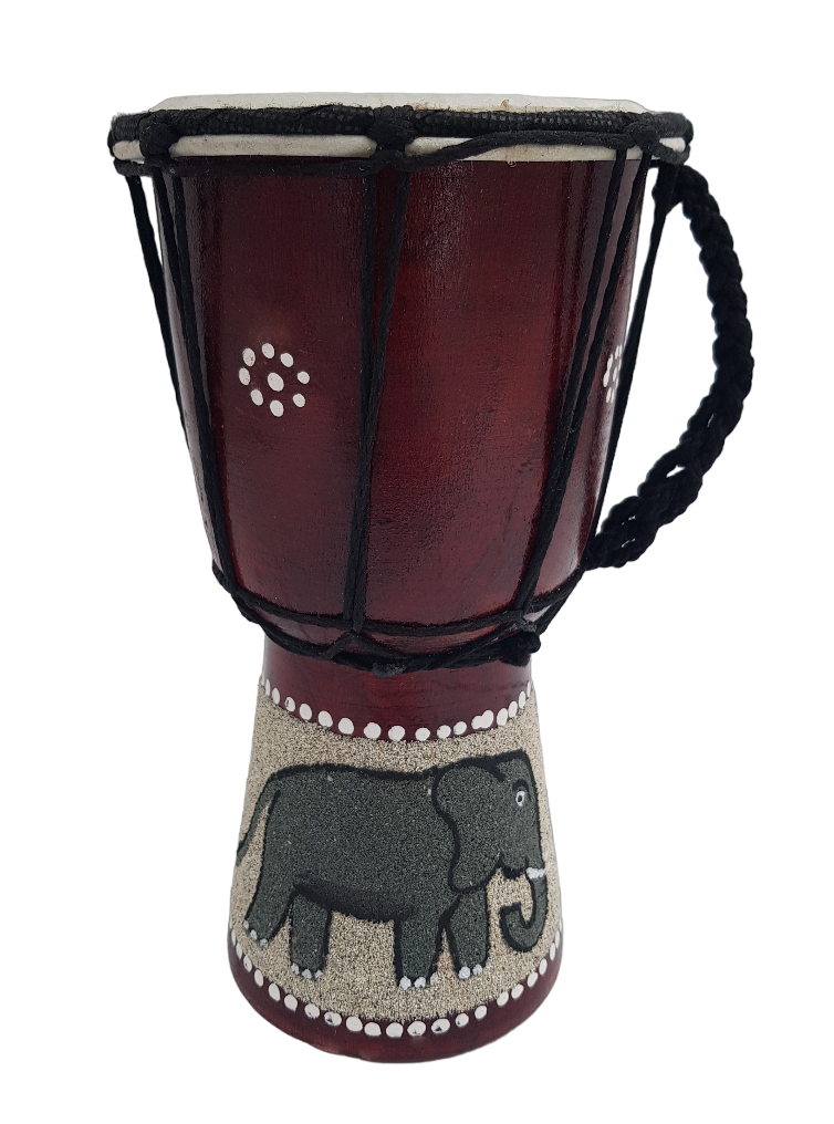 Mini Djembe Hand Drum - Sand Paint Elephant - 20cm