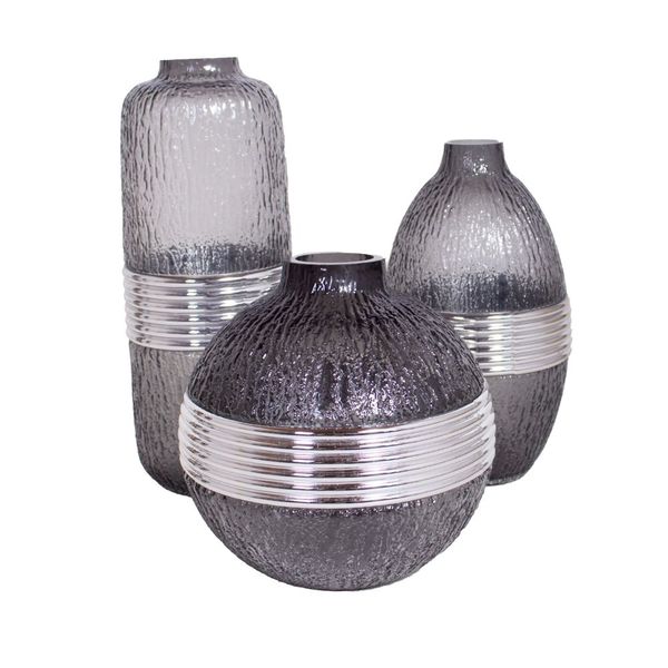 Grey Glass Vase Set Home Decor Ornament