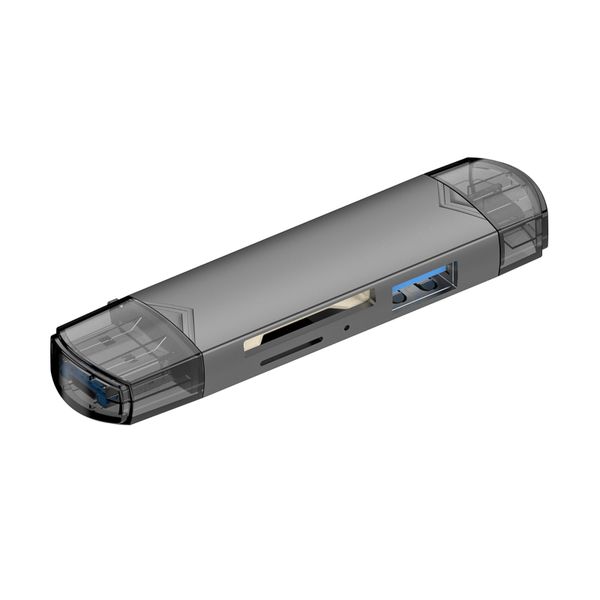 Seminer 6-in-1 USB-C OTG Hub Card Reader Gray 9x2.5x1.1cm