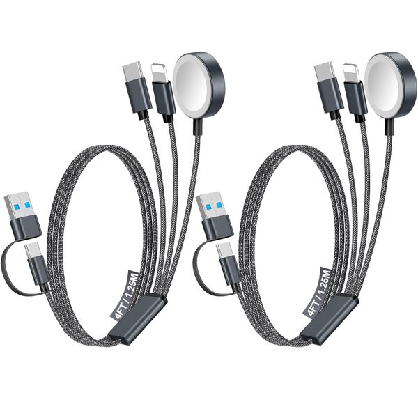 2Pack Upgraded 3 in 2 USB&amp;C Cable Multi Charging Cable Cord