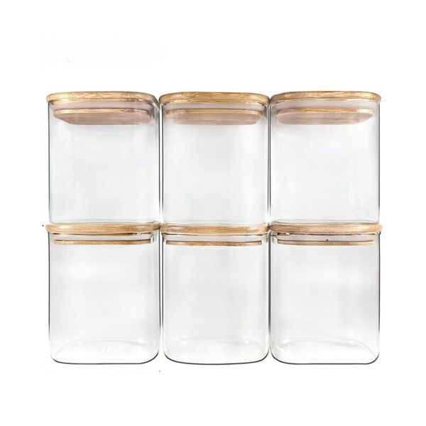 6pc 300ml Square Glass Storage Containers with Marker