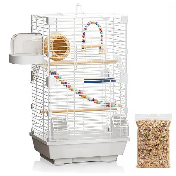 Large Bird Cage Parrot Cage with Perches Feeding Bowls &amp; Swing 63x28x37cm