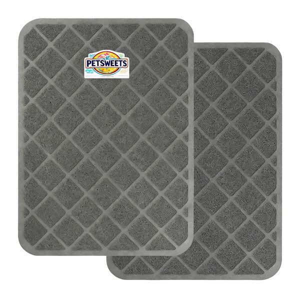 2 Pack Grey Cat Litter Mat Litter Trapping Mat - 60 x 37 cm