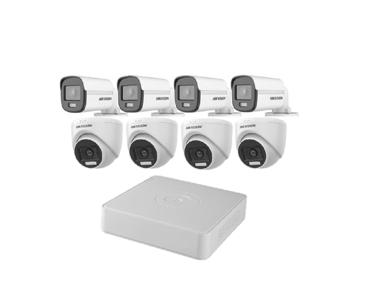 Hikvision 8CH DVR + 4 Bullet 4 Dome 24/7 Color Audio Cameras | SBR Bundle